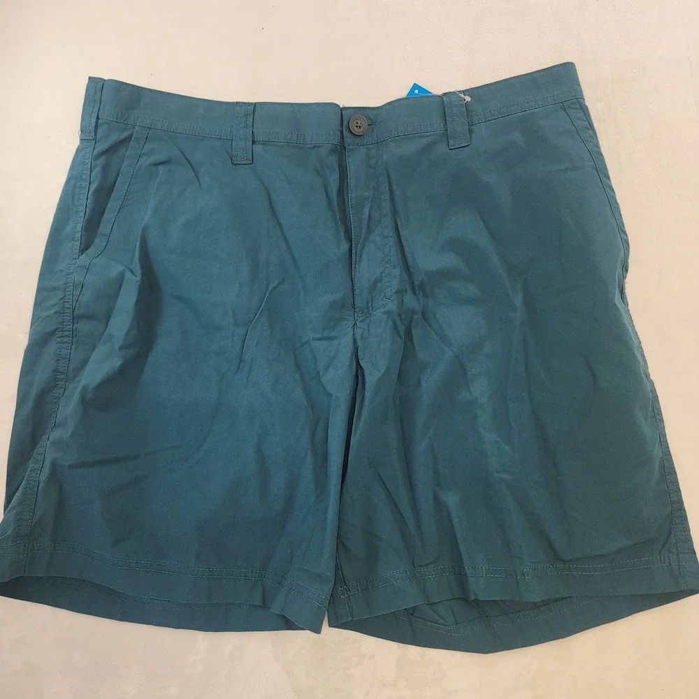 Columbia Washed Out Shorts Mens 38 Teal Blue Green Cotton Chino 8 Inseam AM4471